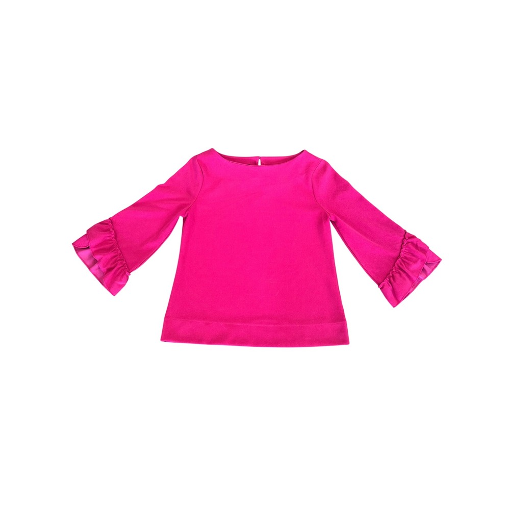 Talbots Womens Bright‎ Pink Bell Sleeve Ruffle Detail Top Size Medium